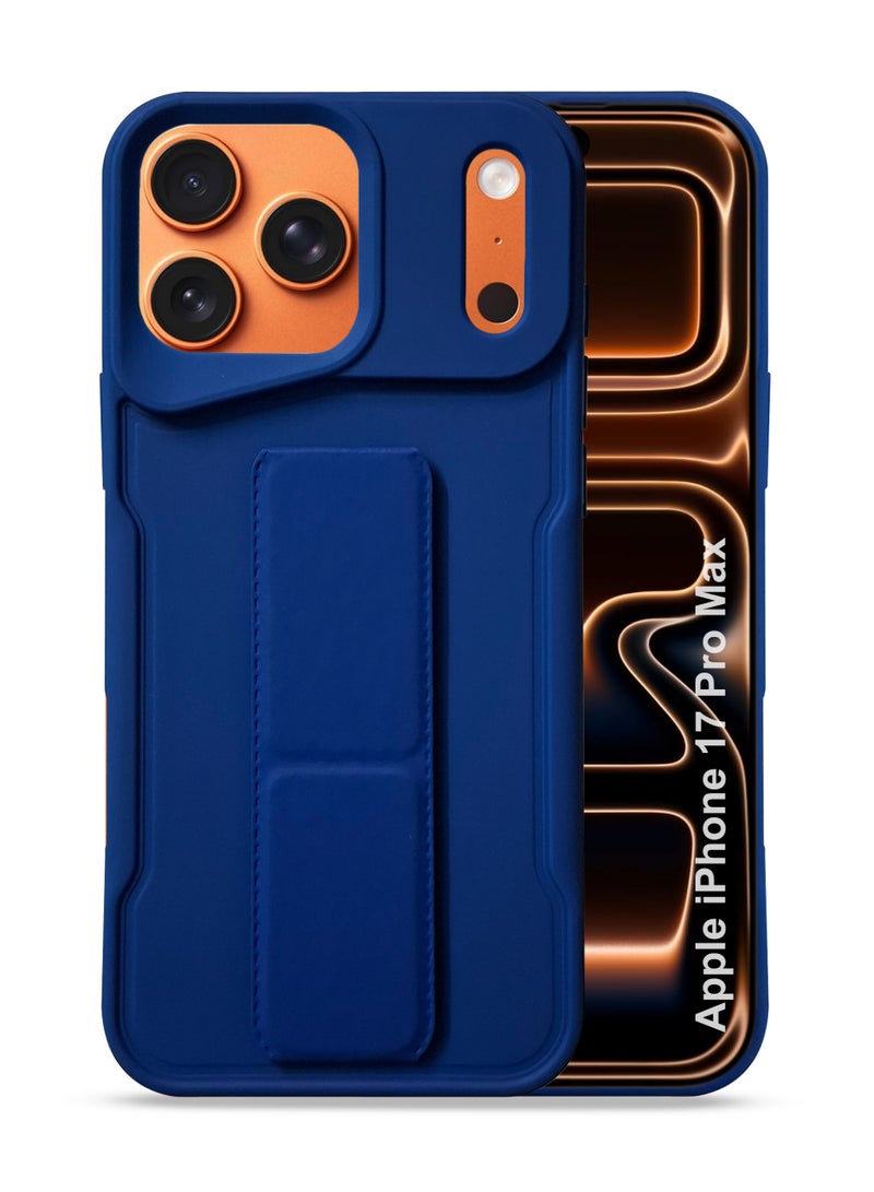 Apple iPhone 17 Pro Max Hand Grip Case Cover - Magnetic Hand Grip Holder & Kickstand Case For Apple iPhone 17 Pro Max - Strong Grip for Magnetic Car Holder, Stylish Silicone Case & Functional, Ultimate Convenience & Hands-Free Viewing - Blue - Image 1
